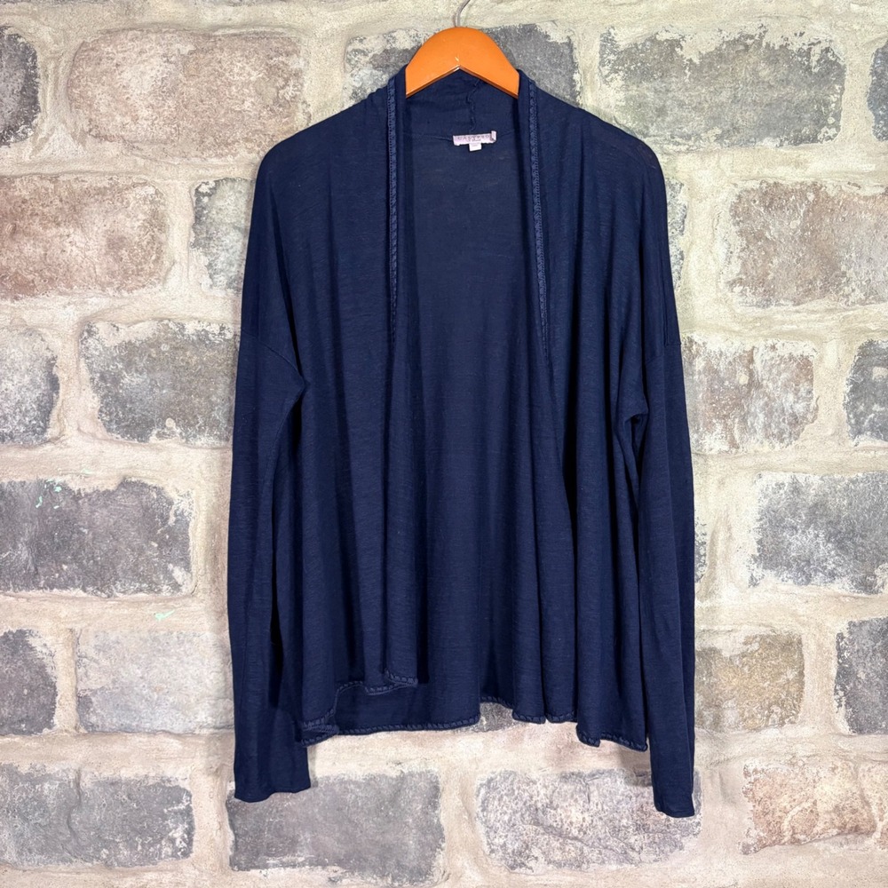 Calypso St. Barth Womens Navy Blue 100% Linen Open Front Cardigan Sweater Large